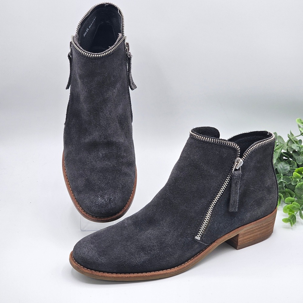 Dolce Vitaâ Suede Ankle Boots Side Zip Booties Women's 8.5 Dark Gray Zip Detail